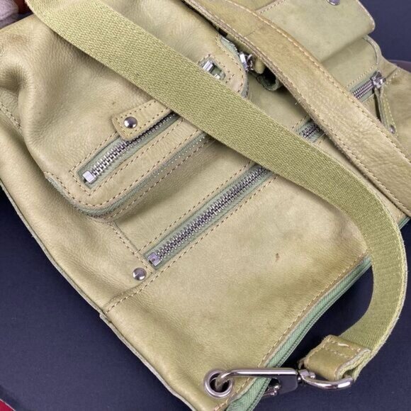 Fossil  green leather Crossbody bag with strap Zipper Pockets inner poccket - Picture 15 of 15